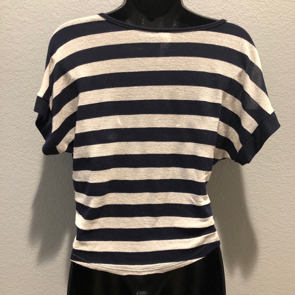 SOLD! Love Culture Navy Blue Stripped Crop Top - Picture 2 of 3